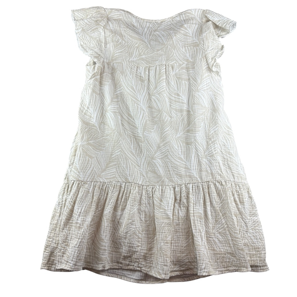 Tropical Babydoll Dress Taupe White Ruffle Size Medium - Picture 6 of 9